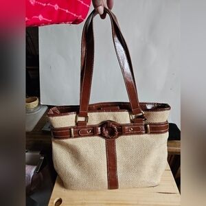 Vintage Carryland Woven Straw & Faux Leather Trim Satchel Bag